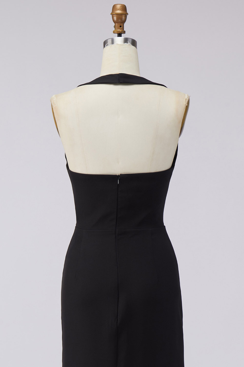 Evening Formal Dress Black White Halter V-Neck Slit Maxi Gown