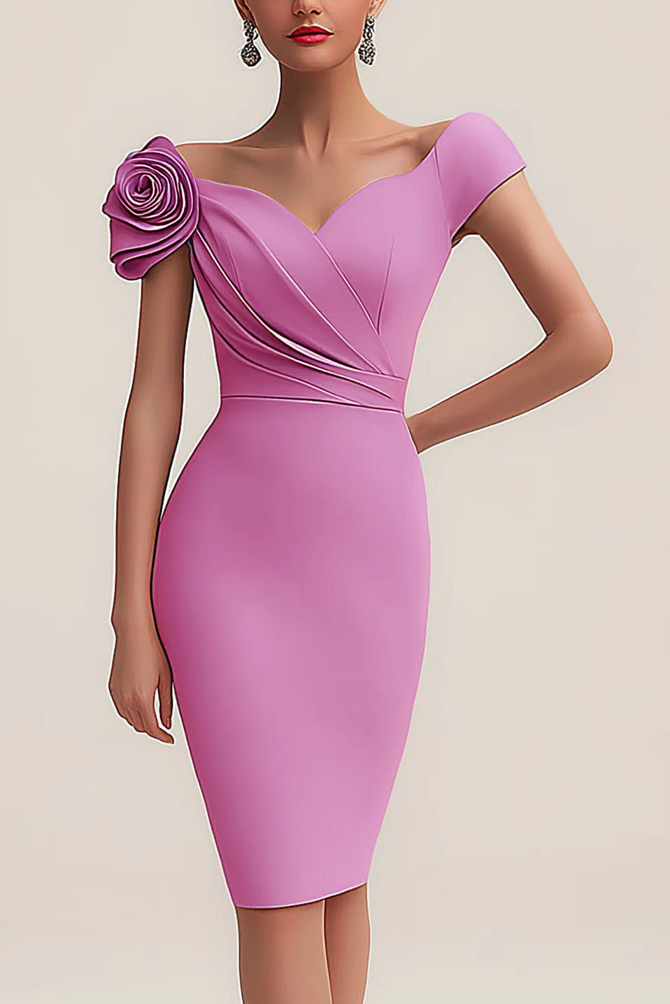 Wedding Guest Dress Purple Sweetheart Neck Floral Knee-Length Dress