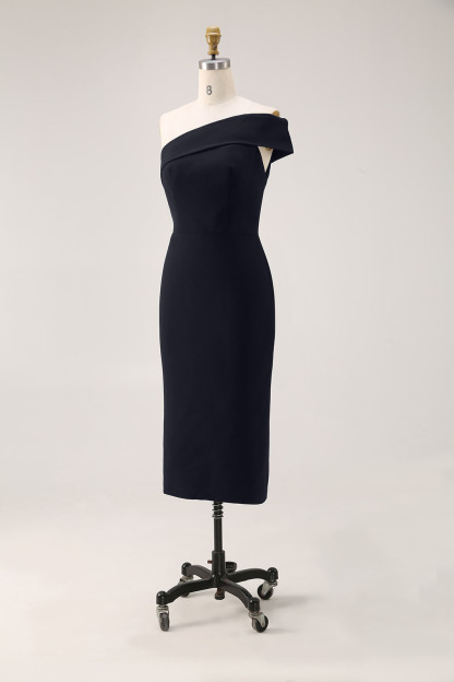 Semi-Formal Party Dress One-Shoulder Fitted Sleeveless Midi Dress