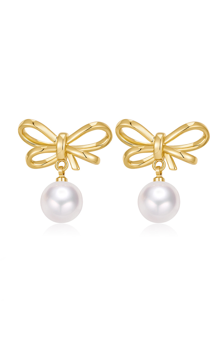 Gold Bow Pearl Earrings