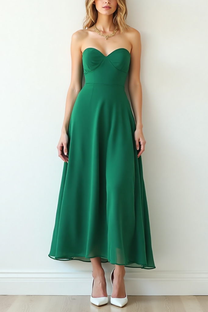 Cocktail​ Party ​Semi Formal Dress​ Green Strapless Maxi Dress