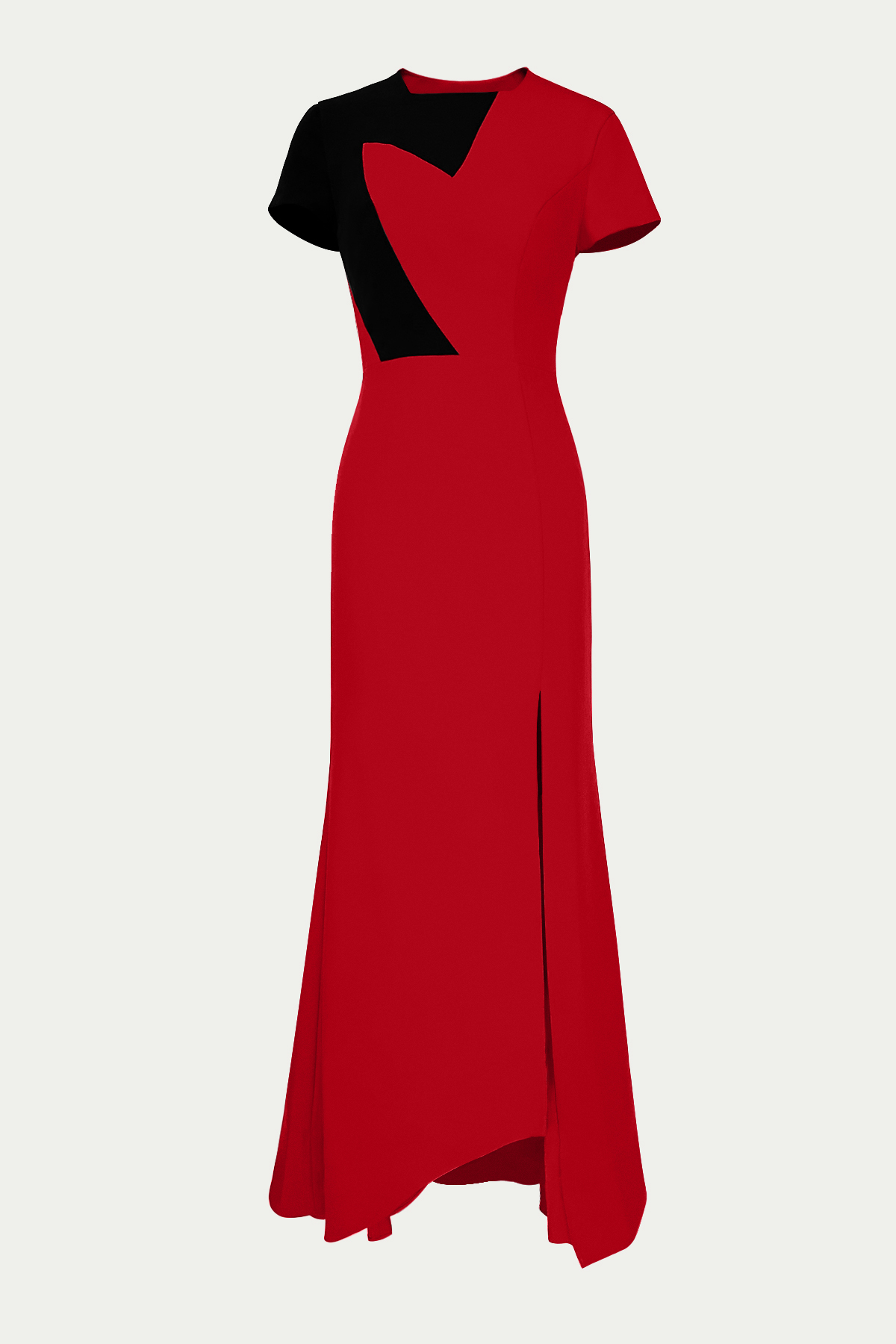 Maxi Party Dress Round Neck Asymmetric Slit Black Red Contrast Dress