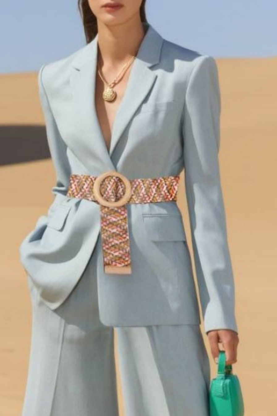 Business Blazer Pant Suit ​​White Lapel Long Sleeve Wide-Leg Pants Set