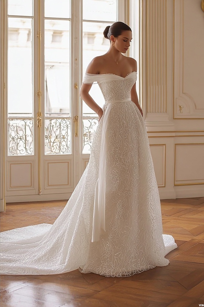 Formal ​Wedding Dress White Off Shoulder Maxi Lace Dress