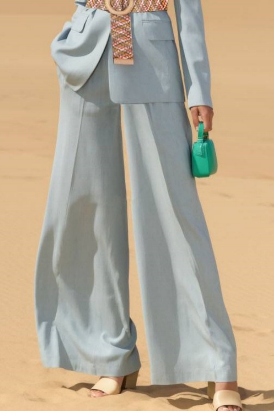 Business Blazer Pant Suit ​​White Lapel Long Sleeve Wide-Leg Pants Set