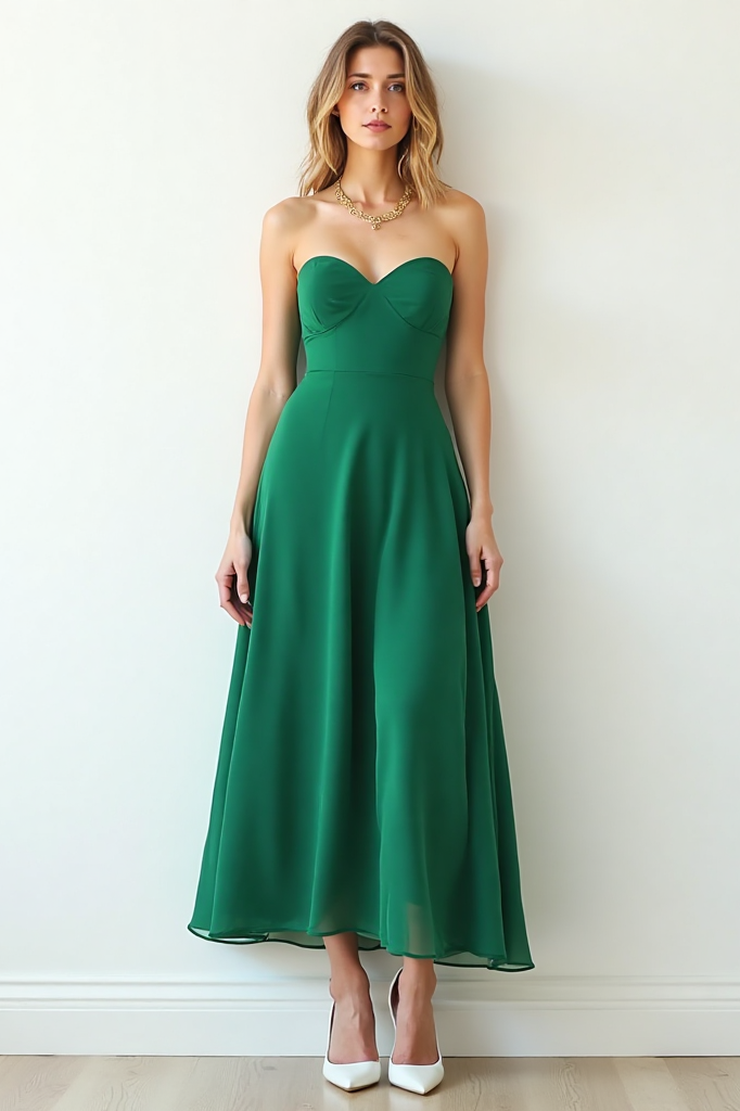 Cocktail​ Party ​Semi Formal Dress​ Green Strapless Maxi Dress