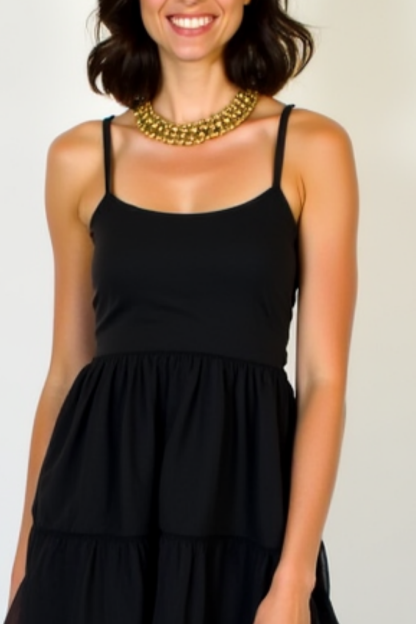 Cocktail​ Party ​Semi Formal Dress​ Black Layer Straps Maxi Dress