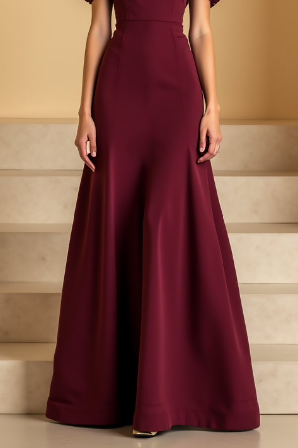 Evening Formal Dress Burgundy Square Neck Maxi Dress