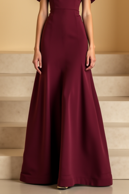 Evening Formal Dress Burgundy Square Neck Maxi Dress