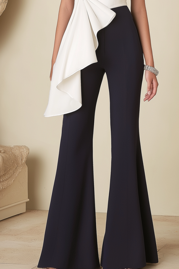 Party Jumpsuit Black White One Shoulder Colorblock Jumpsuit