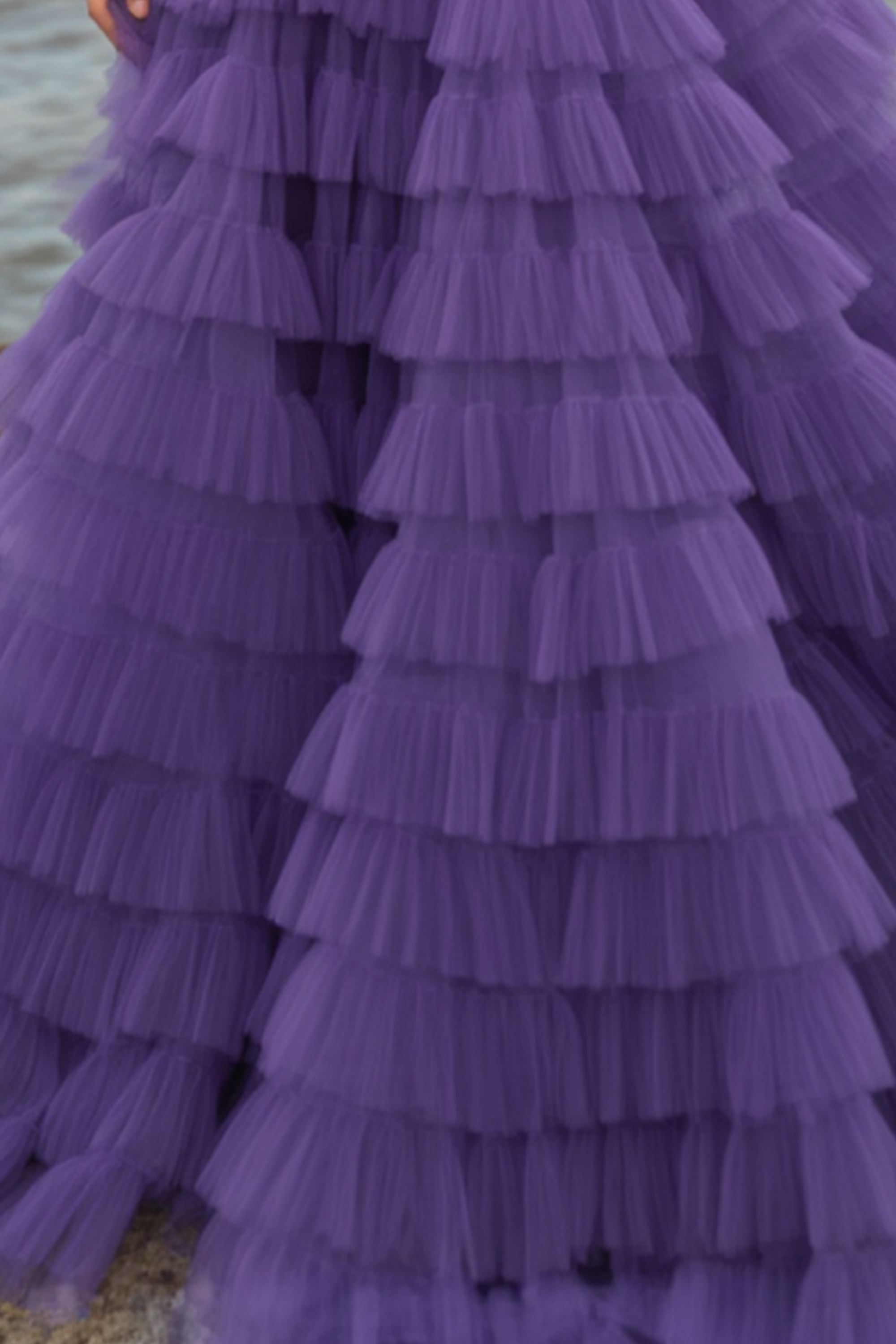 Evening​ ​Prom Dress​ Purple Strapless Layer Floor-Length Dress