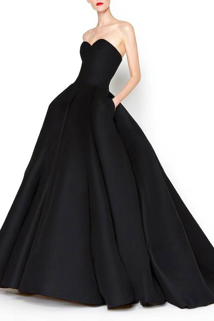 Formal ​Evening Dress Black Strapless Maxi Swing Dress