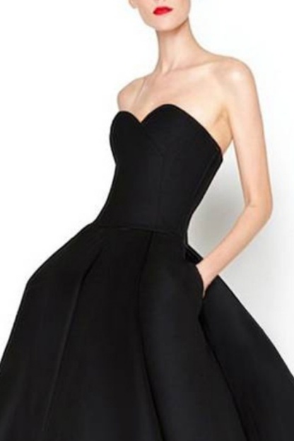 Formal ​Evening Dress Black Strapless Maxi Swing Dress