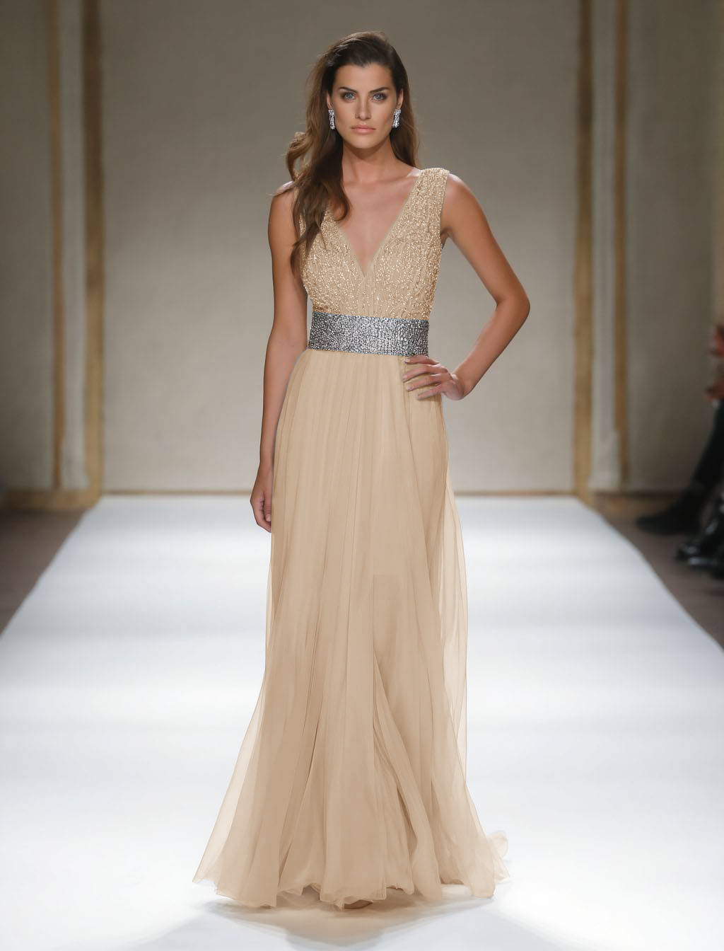 Evening Formal Dress Light Blue V Neck Sleeveless Floor-Length Gown