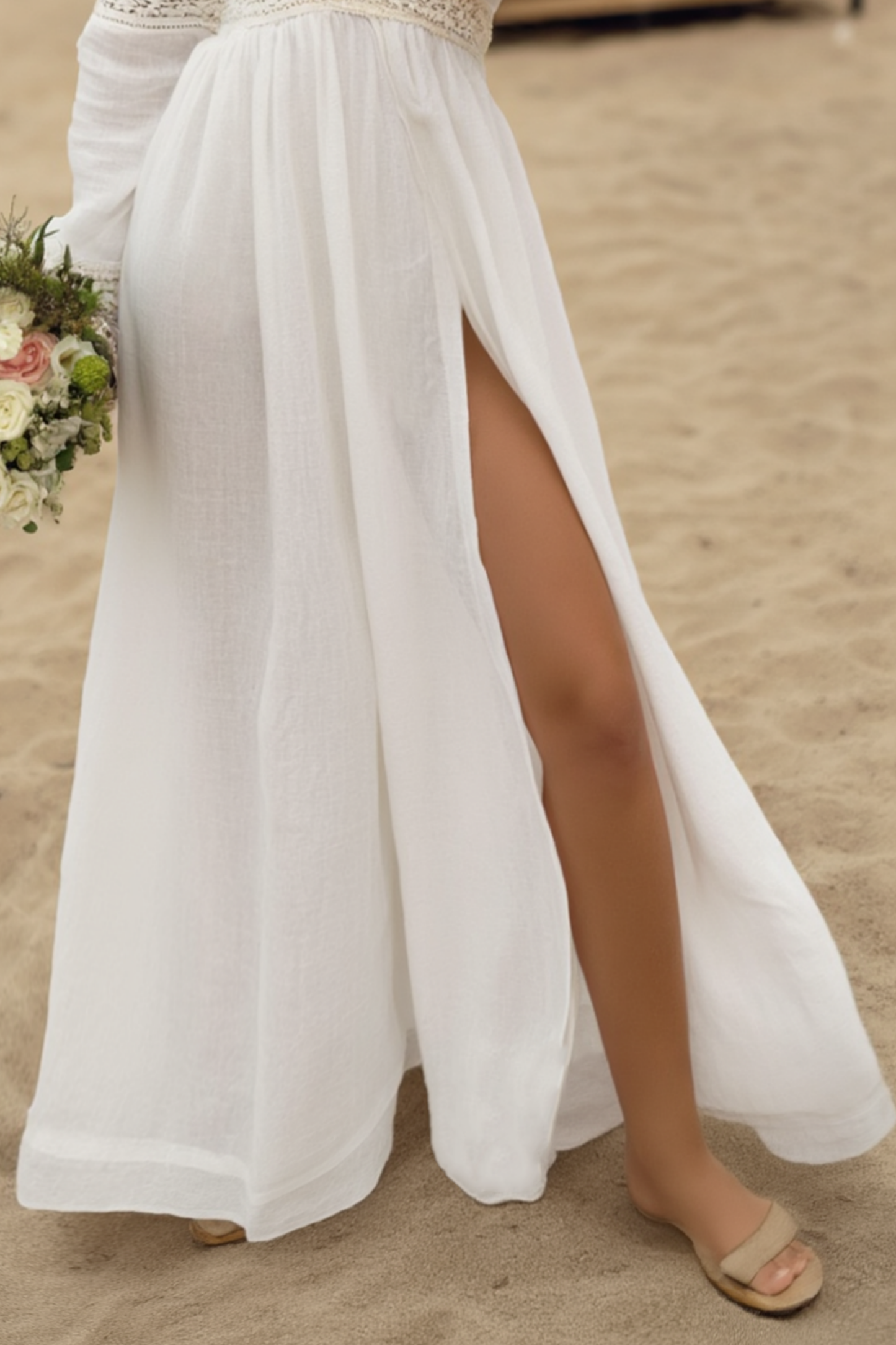 Bohemian Swing Dress White V Neck Floor-Length Dress