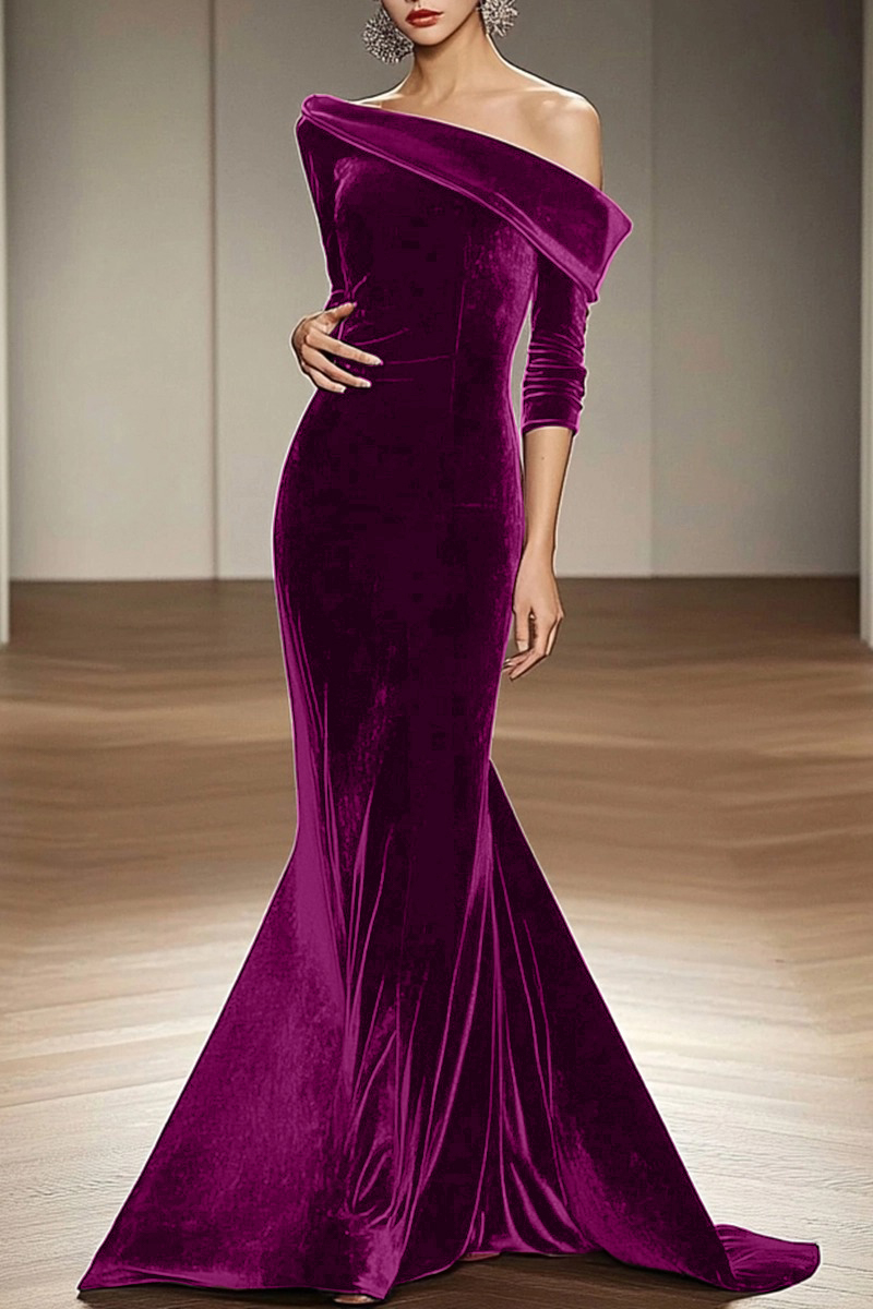 Formal Velvet Dress Red Mermaid Maxi Dress