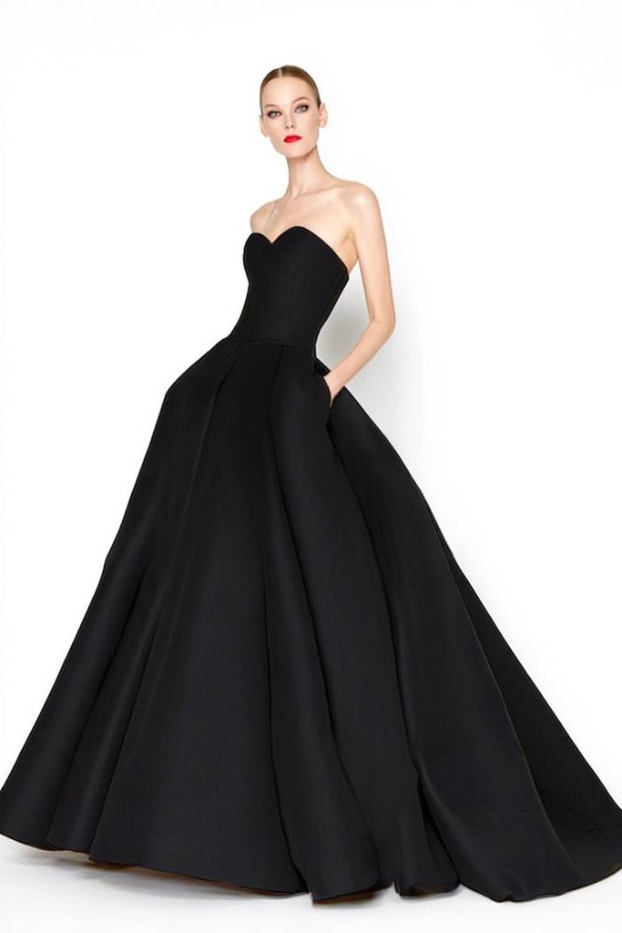 Formal ​Evening Dress Black Strapless Maxi Swing Dress