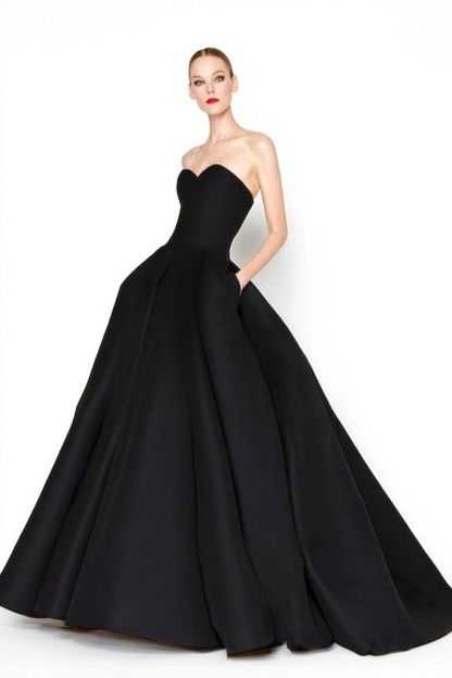 Formal ​Evening Dress Black Strapless Maxi Swing Dress