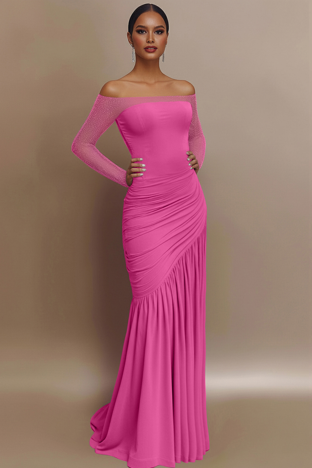 Evening Prom Gown Off The Shoulder Glitter Ruched Light Blue Maxi Dress