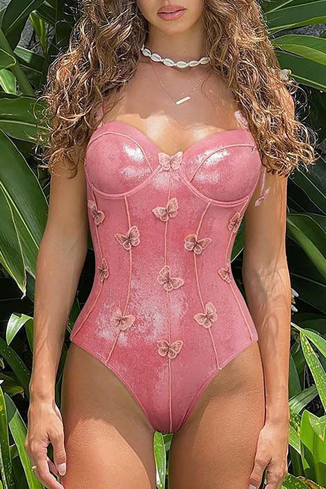 Pink 3D Butterfly Tie One-Piece Swimsuit and Cover-Up