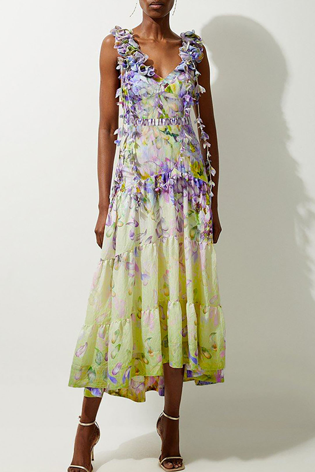 Purple and Yellow Floral Ribbon One-Piece Swimsuit and Cover-Up