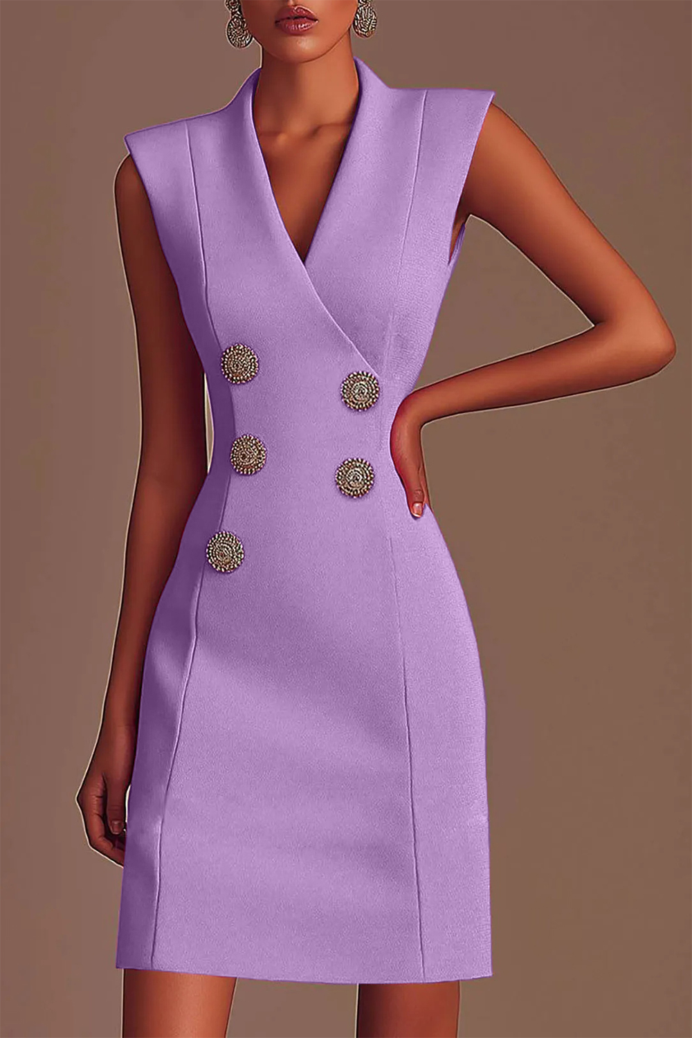 Evening Party Purple Dress Color-block Deep V Pleated Floor-Length Dre