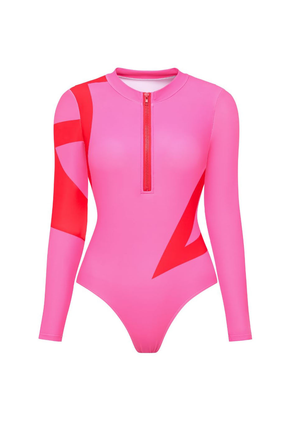 Long-Sleeved Printed Color-Blocked One-Piece Swimsuit and Cover-Up