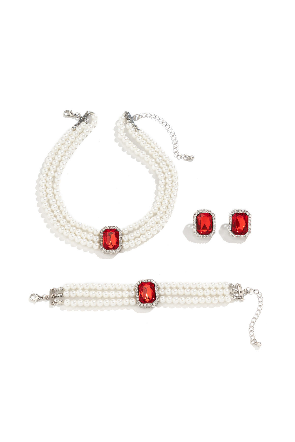 Short Three Layer Pearl Choker Necklace Turquoise Earring Bracelet Set-chiclody