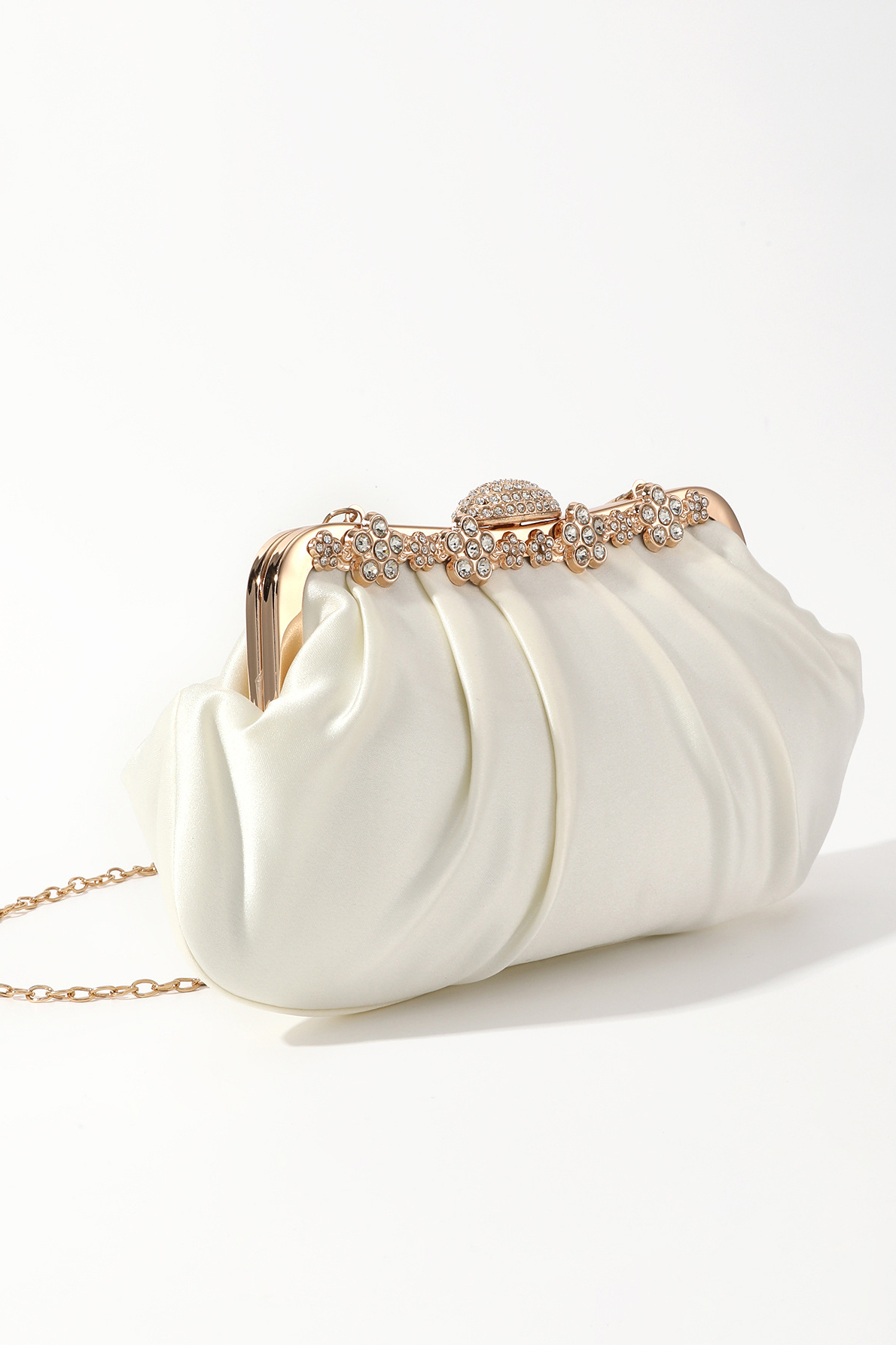Vintage Clip-On Satin Bag Evening Party Diamond Chain Dumpling Bag