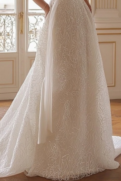 Formal ​Wedding Dress White Off Shoulder Maxi Lace Dress