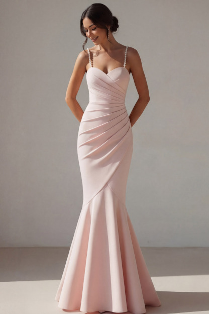 English Rose Formal Evening Dress Mermaid Spaghetti Straps Maxi Dress