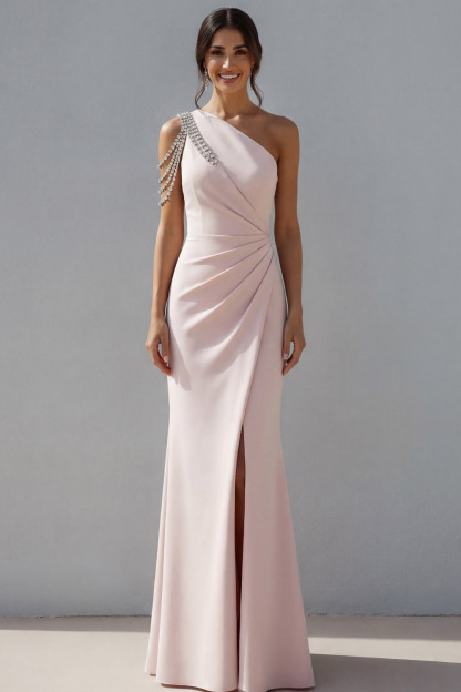 English Rose Formal Evening Dress One Shoulder Maxi Dress with Slit