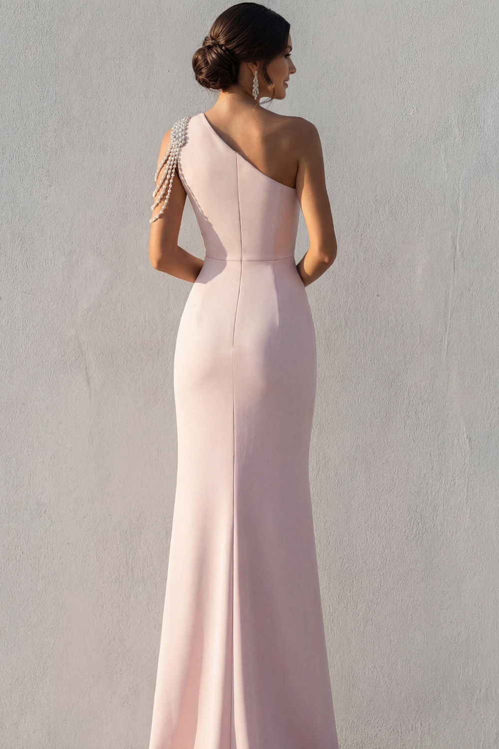 English Rose Formal Evening Dress One Shoulder Maxi Dress with Slit