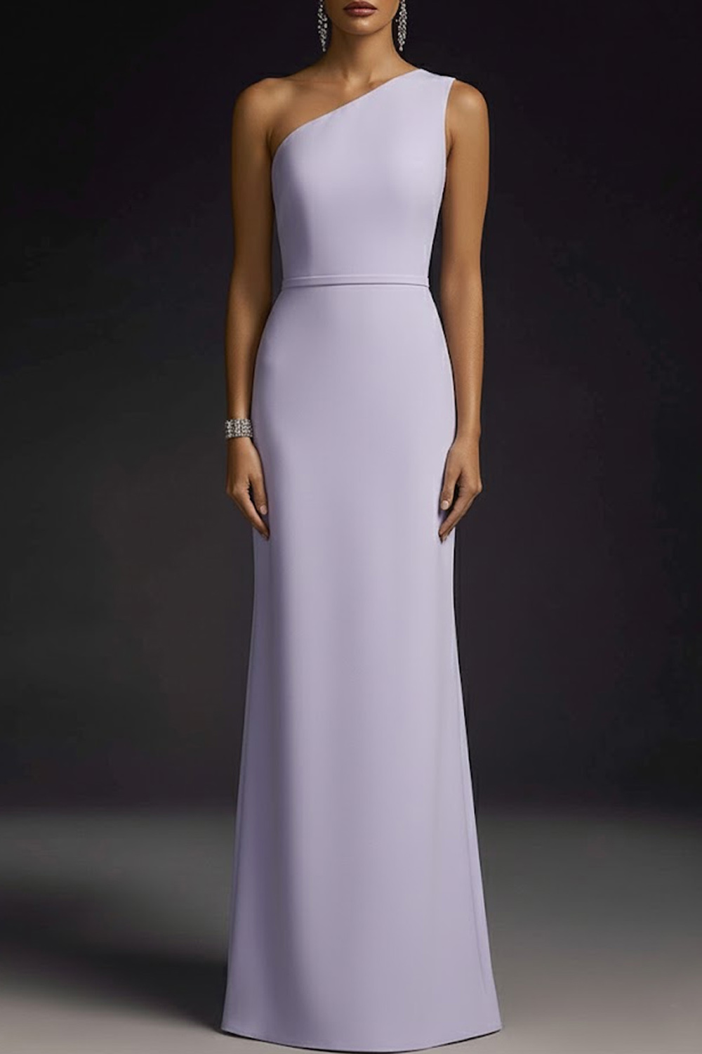 Lilac Formal ​Wedding Bridesmaid Dress One Shoulder Maxi Dress 