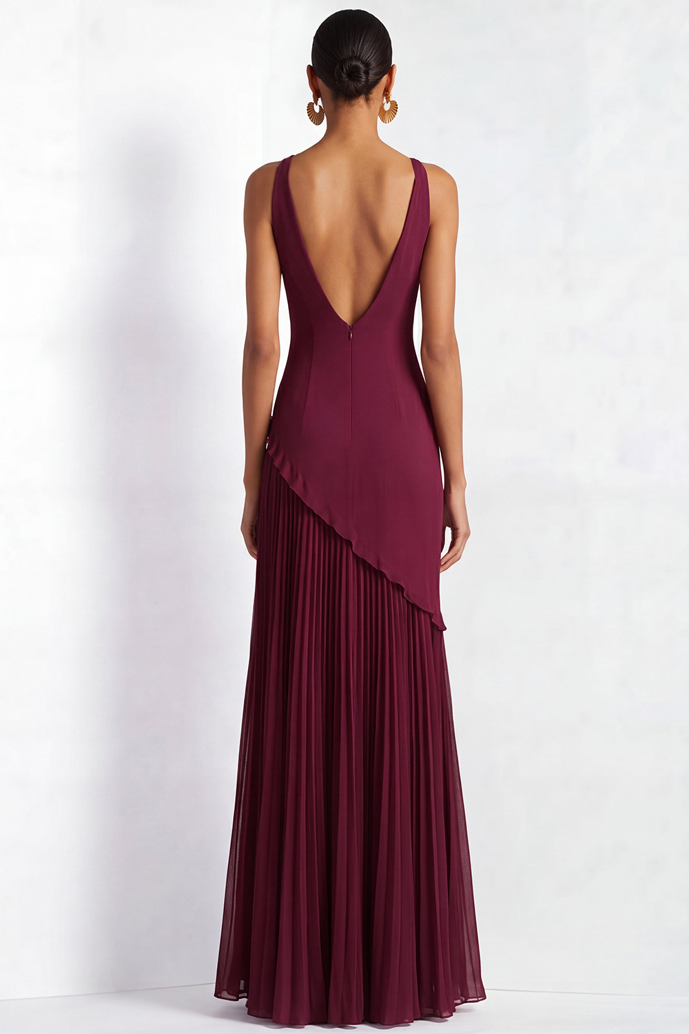 Burgundy Formal ​Wedding Bridesmaid Dress Cowl Neck Maxi Dress 