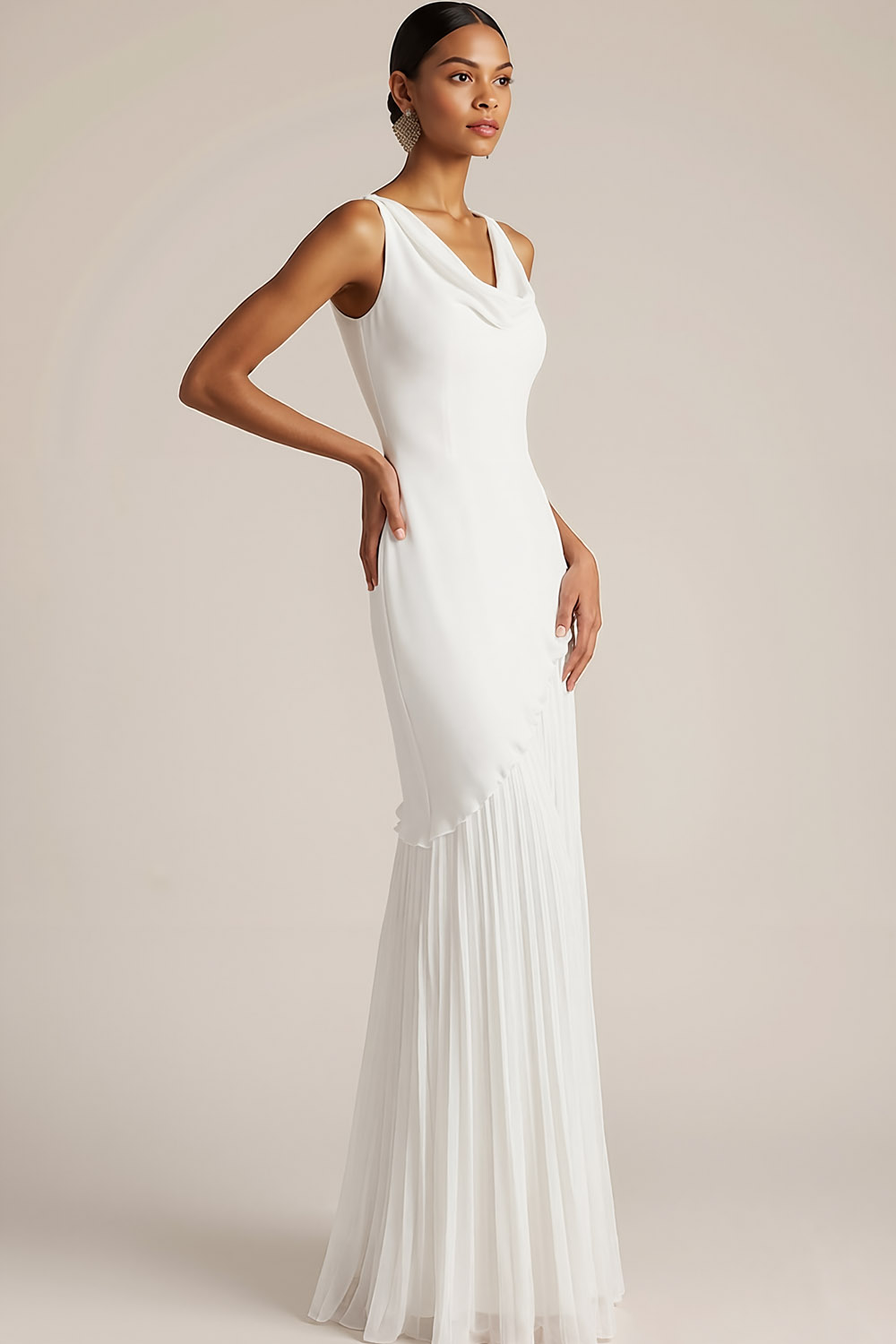 Burgundy Formal ​Wedding Bridesmaid Dress Cowl Neck Maxi Dress 