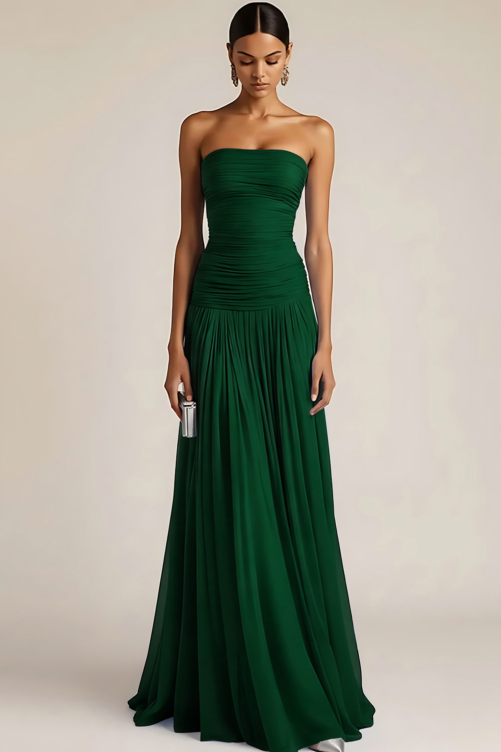 Light Blue Formal ​Wedding Bridesmaid Dress Strapless Chiffon Maxi Dress 