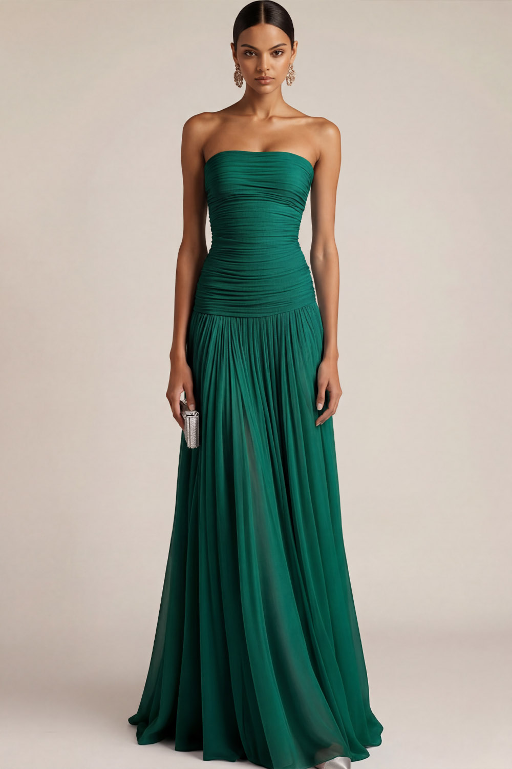 Light Blue Formal ​Wedding Bridesmaid Dress Strapless Chiffon Maxi Dress