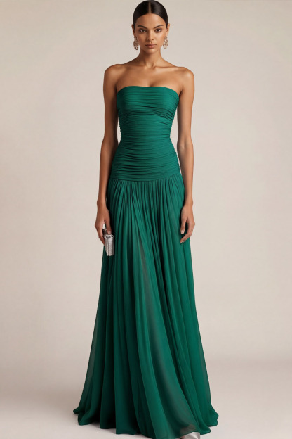 Light Blue Formal ​Wedding Bridesmaid Dress Strapless Chiffon Maxi Dress 