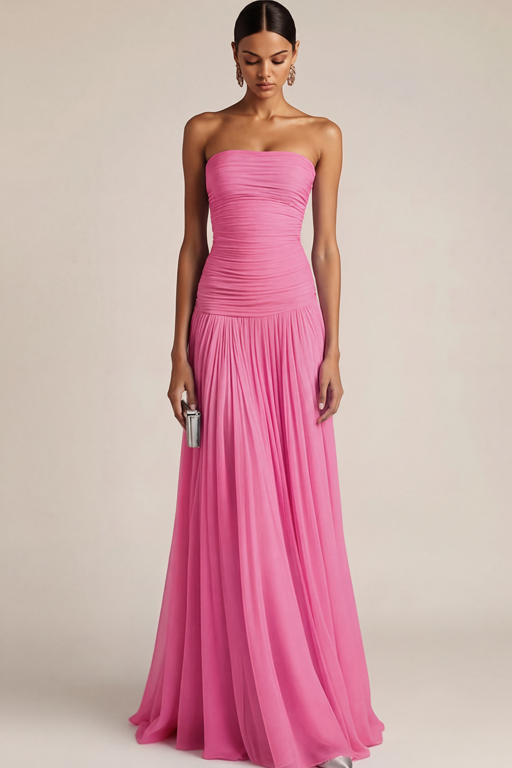 Light Blue Formal ​Wedding Bridesmaid Dress Strapless Chiffon Maxi Dress