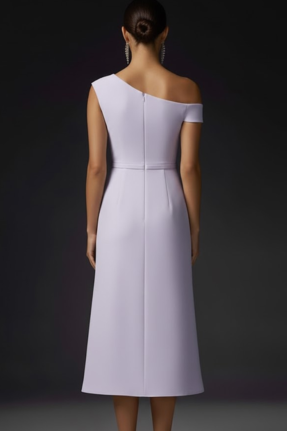 Lilac Wedding Guest Dress Asymmetrical Neck Midi Dress