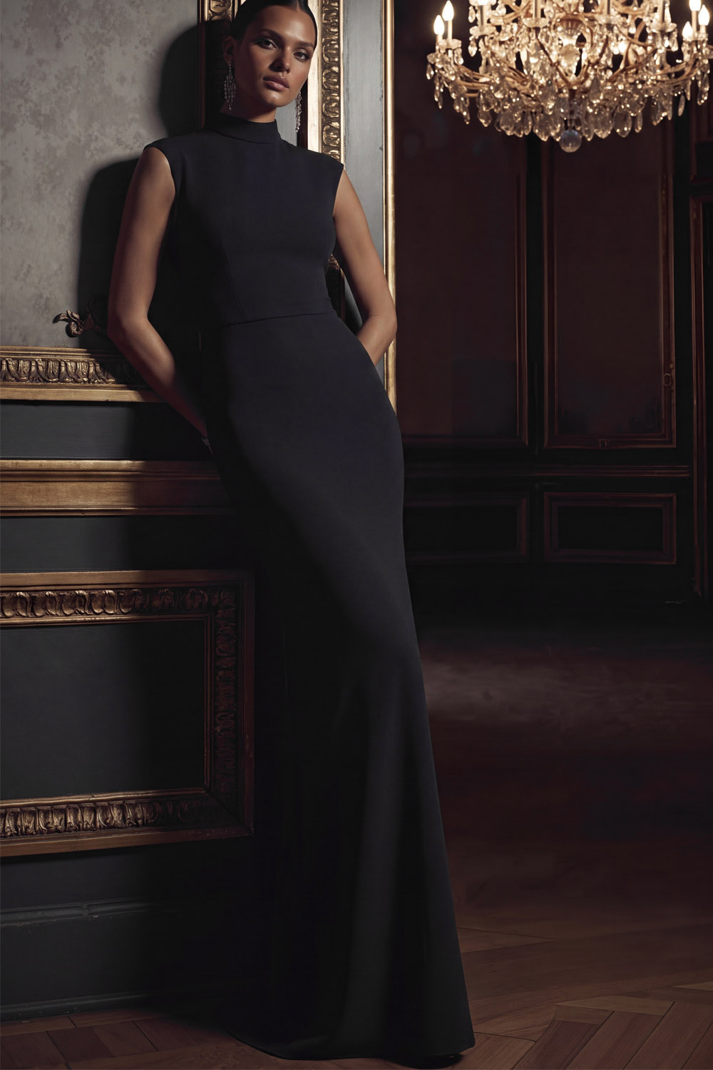 White Formal Evening Dress Sheath High Neck Maxi Dress-chiclody