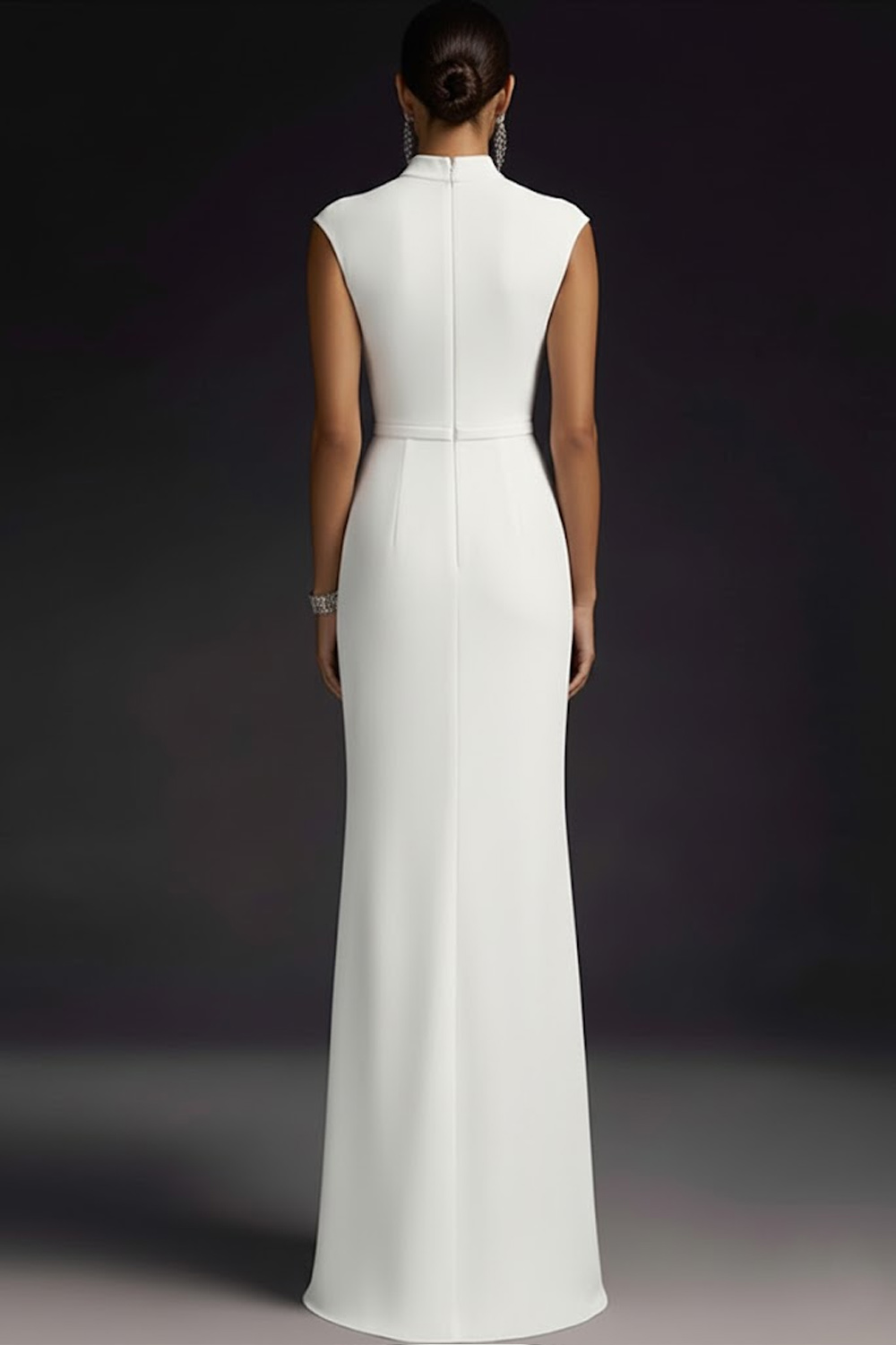 White Formal Evening Dress Sheath High Neck Maxi Dress