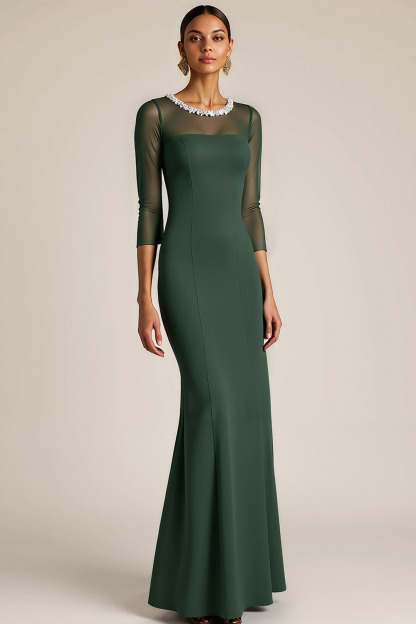 Dark Green Evening Formal Dress Mermaid Round Neck Maxi Dress 