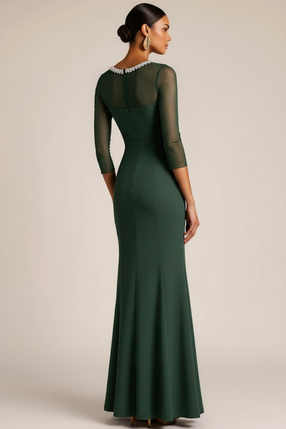 Dark Green Evening Formal Dress Mermaid Round Neck Maxi Dress 