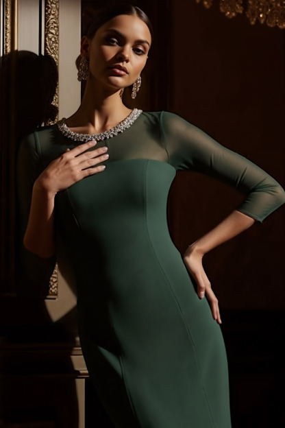 Dark Green Evening Formal Dress Mermaid Round Neck Maxi Dress 