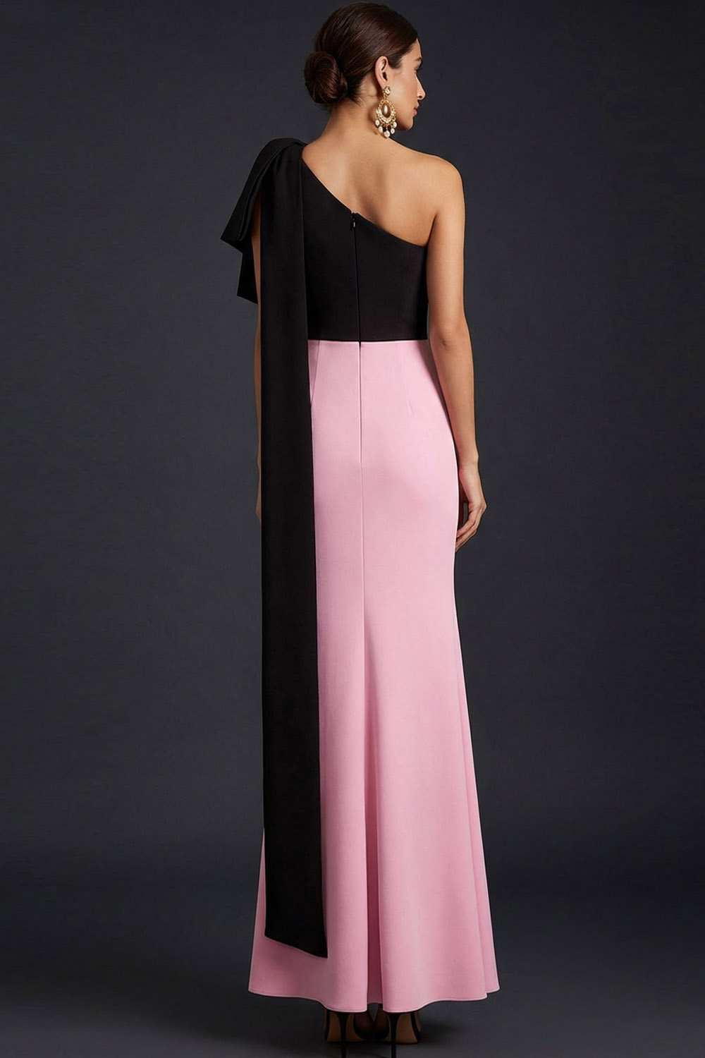 Pink Formal Evening Dress Mermaid One Shoulder Maxi Dress with Cape