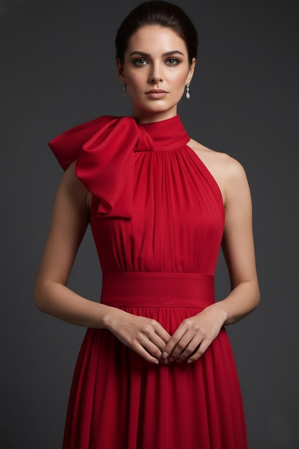 Red Formal Evening Dress A-Line Halter Maxi Dress with Slit