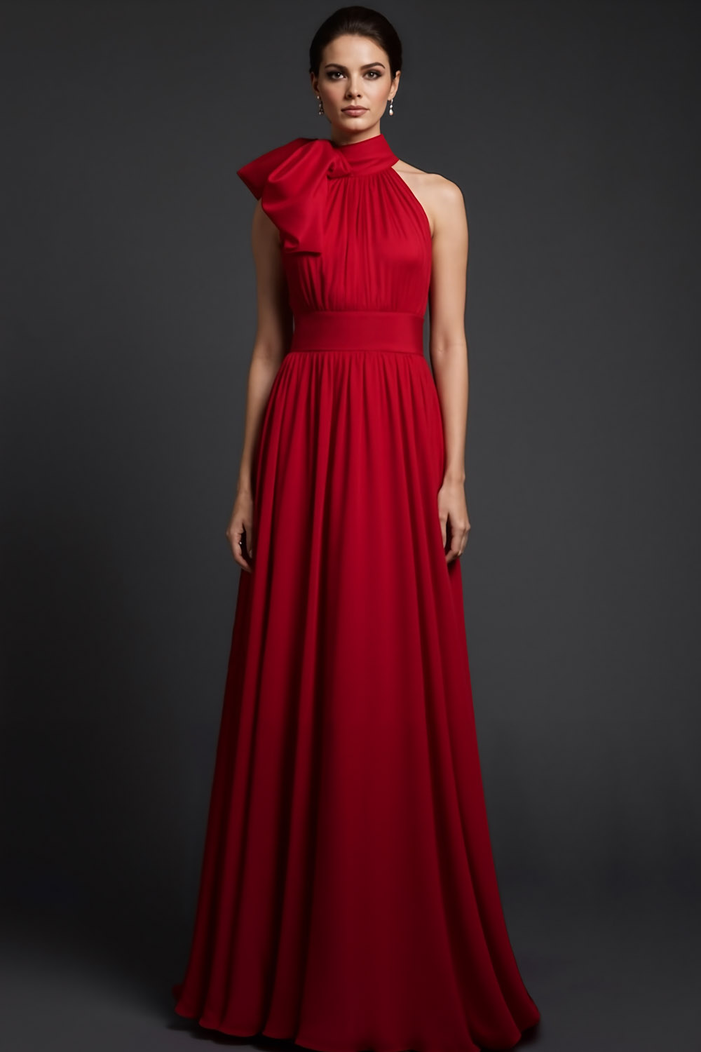 Red Formal Evening Dress A-Line Halter Maxi Dress with Slit