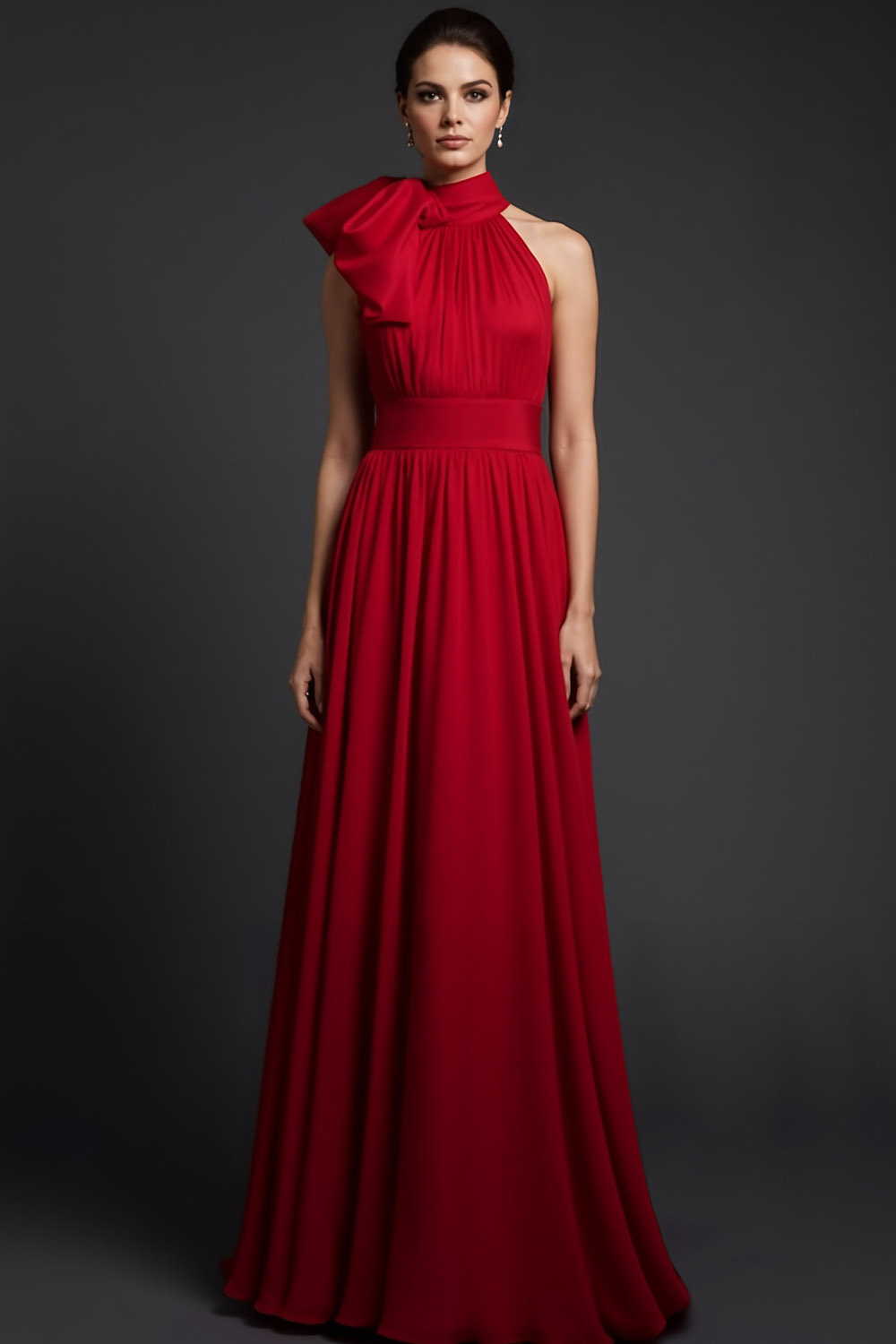 Red Formal Evening Dress A-Line Halter Maxi Dress with Slit